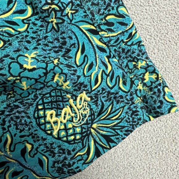 Vintage Shorts Mens XL Aqua Surf Swim Trunk Tribal Floral Pineapple Baggies - Picture 3 of 9